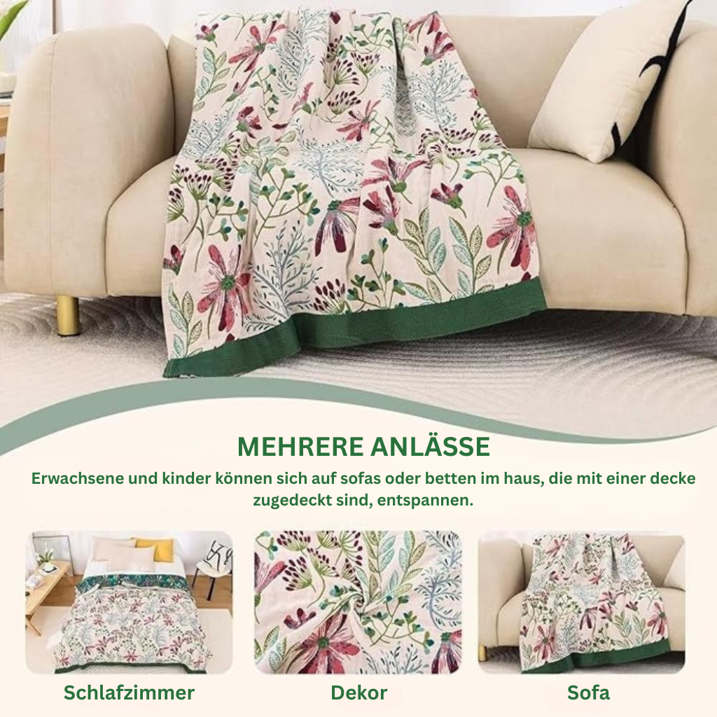WildblumenZauber: Coperte in cotone biologico con texture soffice e look elegante – per divano e lounge