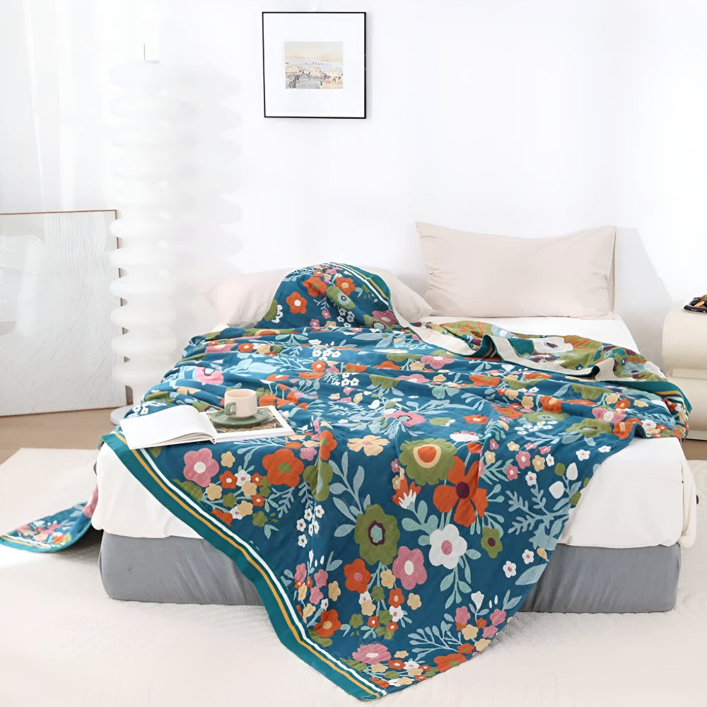 Fioritura di Fiori Selvatici: Coperta in Cotone Elegante con Motivo Floreale e Qualità Morbida – per Ambienti di Vita e Notte