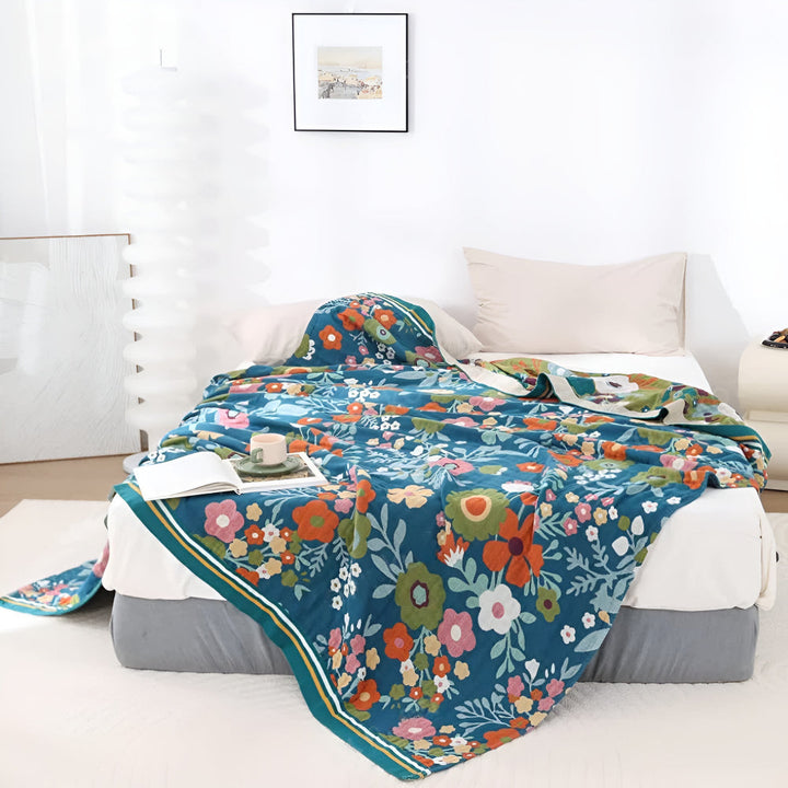 Fioritura di Fiori Selvatici: Coperta in Cotone Elegante con Motivo Floreale e Qualità Morbida – per Ambienti di Vita e Notte