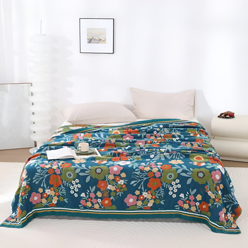 Fioritura di Fiori Selvatici: Coperta in Cotone Elegante con Motivo Floreale e Qualità Morbida – per Ambienti di Vita e Notte