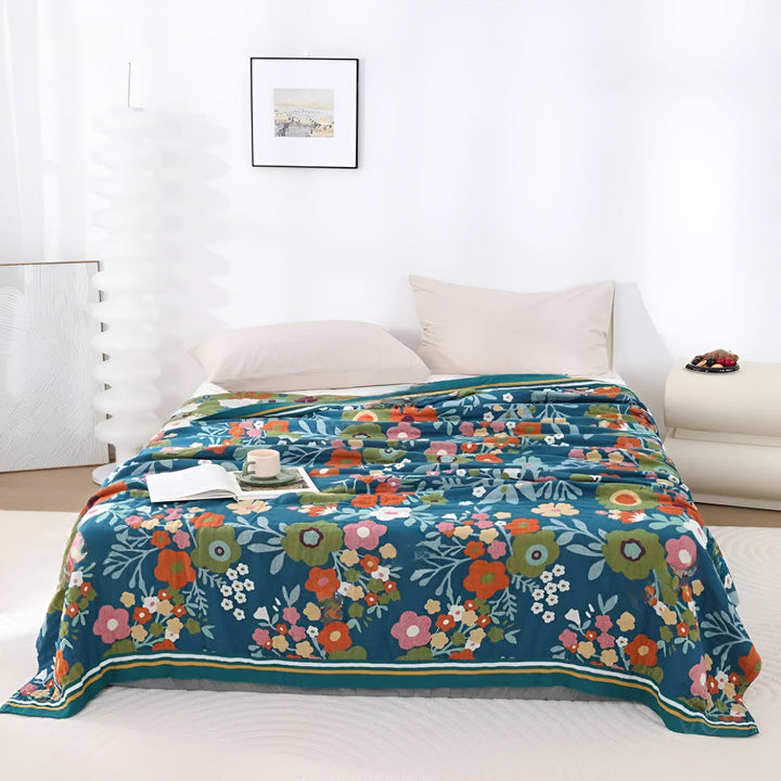 Fioritura di Fiori Selvatici: Coperta in Cotone Elegante con Motivo Floreale e Qualità Morbida – per Ambienti di Vita e Notte