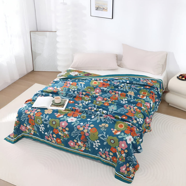 Fioritura di Fiori Selvatici: Coperta in Cotone Elegante con Motivo Floreale e Qualità Morbida – per Ambienti di Vita e Notte