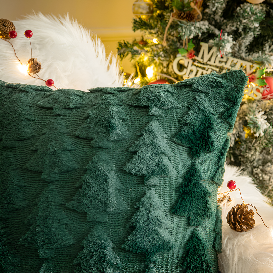 WinterZauber: Fodera per cuscino di Natale morbida con motivo di albero di Natale – decorativa e accogliente (2 pezzi)