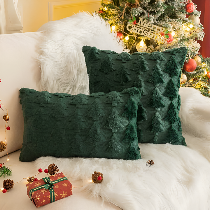 WinterZauber: Fodera per cuscino di Natale morbida con motivo di albero di Natale – decorativa e accogliente (2 pezzi)