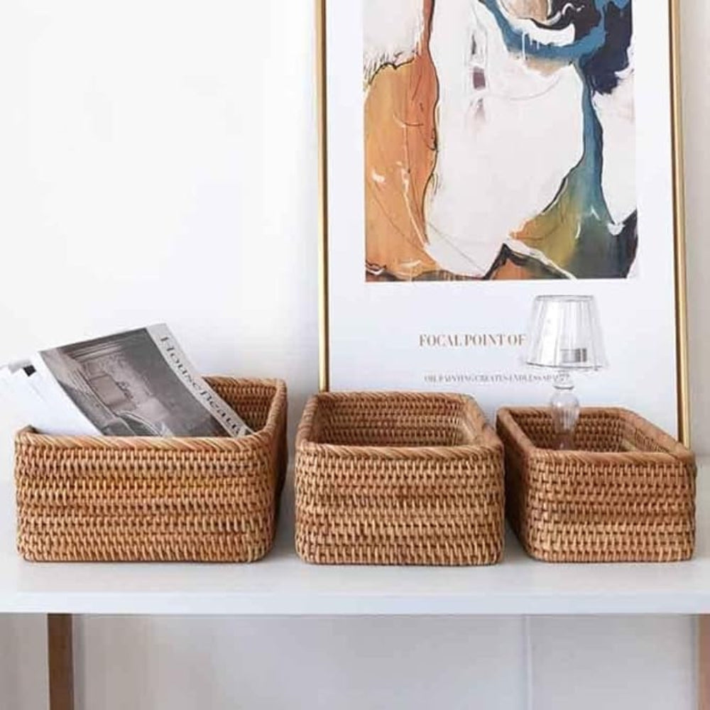WohnAkzent: cesto rettangolare per la conservazione in stile Boho – robusto, leggero e versatile per la casa e la decorazione