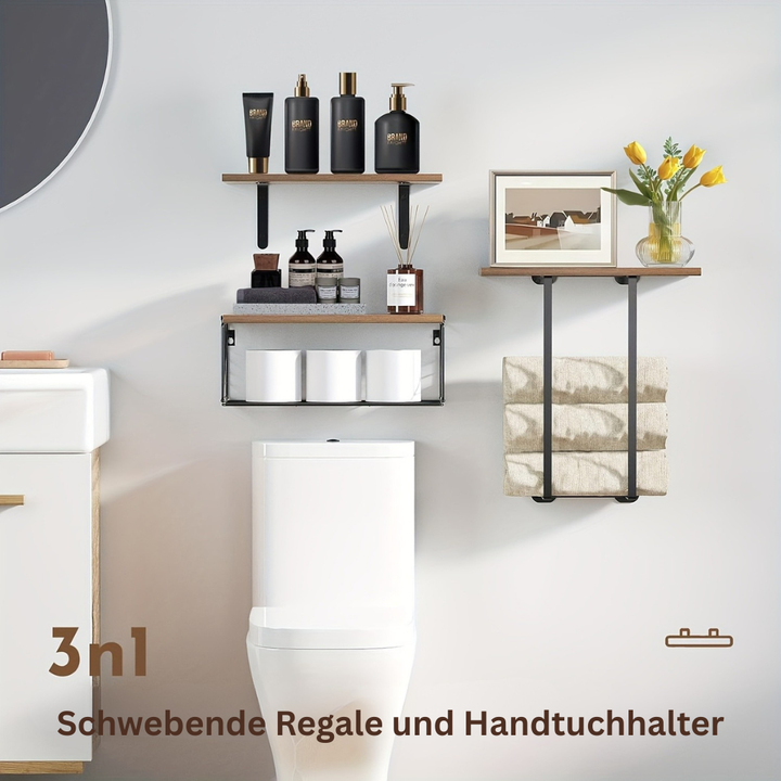 WohnAmbiente: Porta Asciugamani per Bagno – set di mensole moderne in legno, decorative e funzionali per bagno, cucina e soggiorno