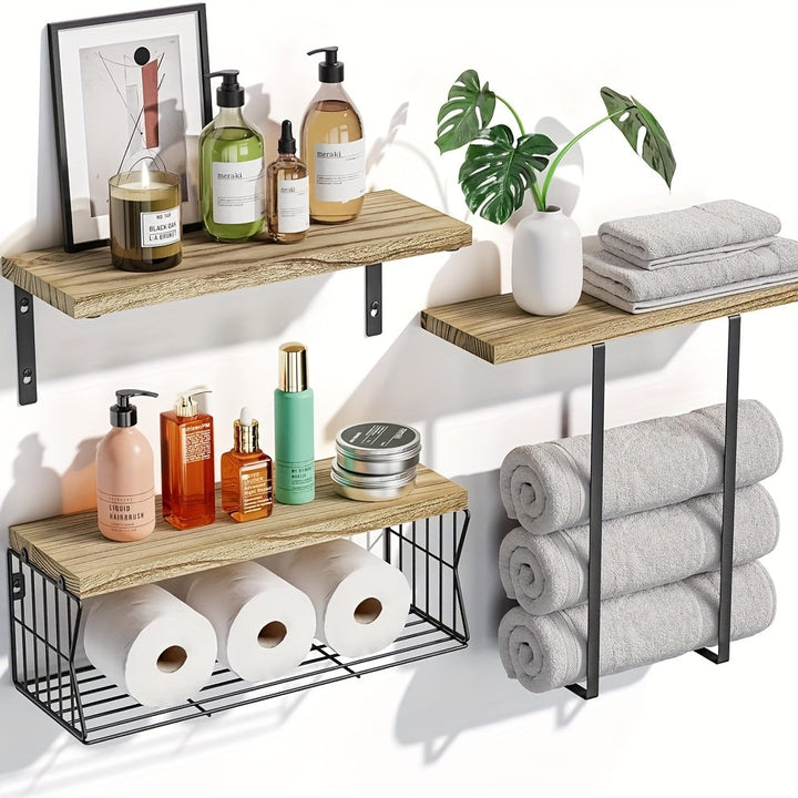 WohnAmbiente: Porta Asciugamani per Bagno – set di mensole moderne in legno, decorative e funzionali per bagno, cucina e soggiorno
