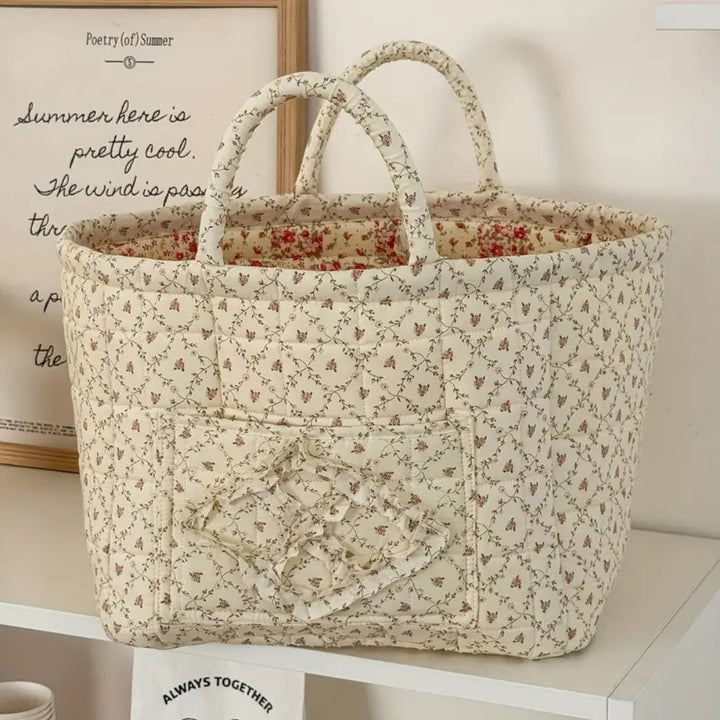 WohnBlüte: Cesto portaoggetti in design trapuntato floreale – decorativo, pieghevole e pratico per bucato e giocattoli
