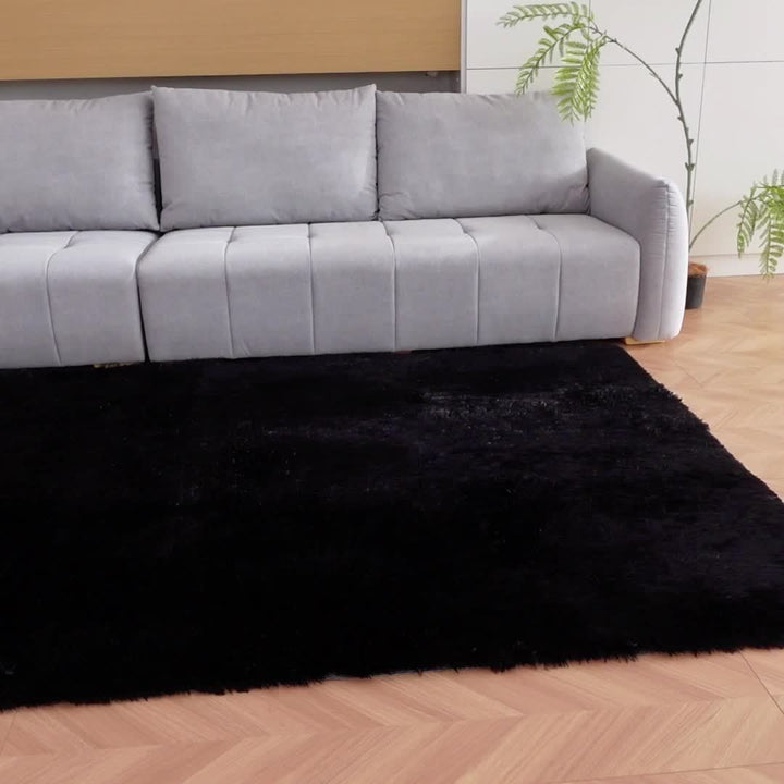 WohnGlanz: Tappeto moderno grande rettangolare nero – resistente per aree abitative ad alto traffico