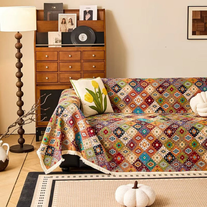 Zahara: Copridivano con design colorato in Kilim e fondo antiscivolo – per divano e lounge