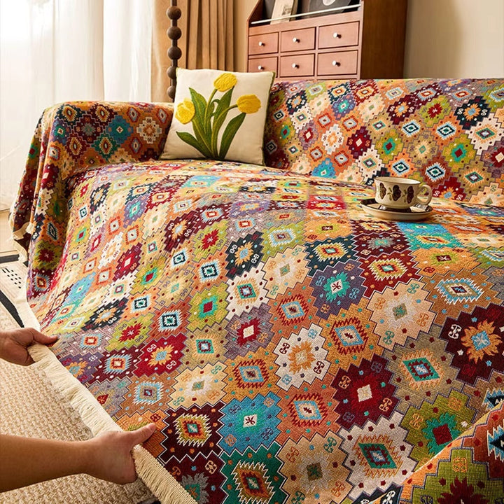 Zahara: Copridivano con design colorato in Kilim e fondo antiscivolo – per divano e lounge
