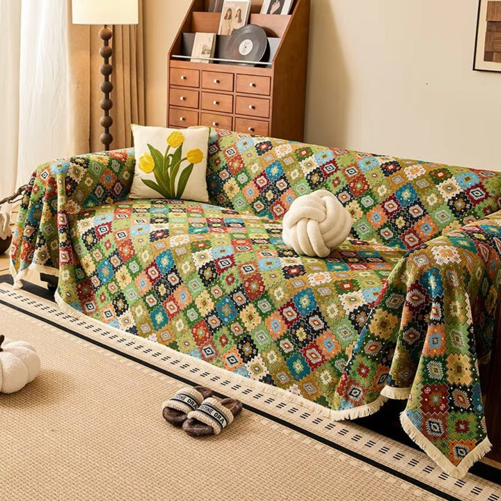 Zahara: Copridivano con design colorato in Kilim e fondo antiscivolo – per divano e lounge