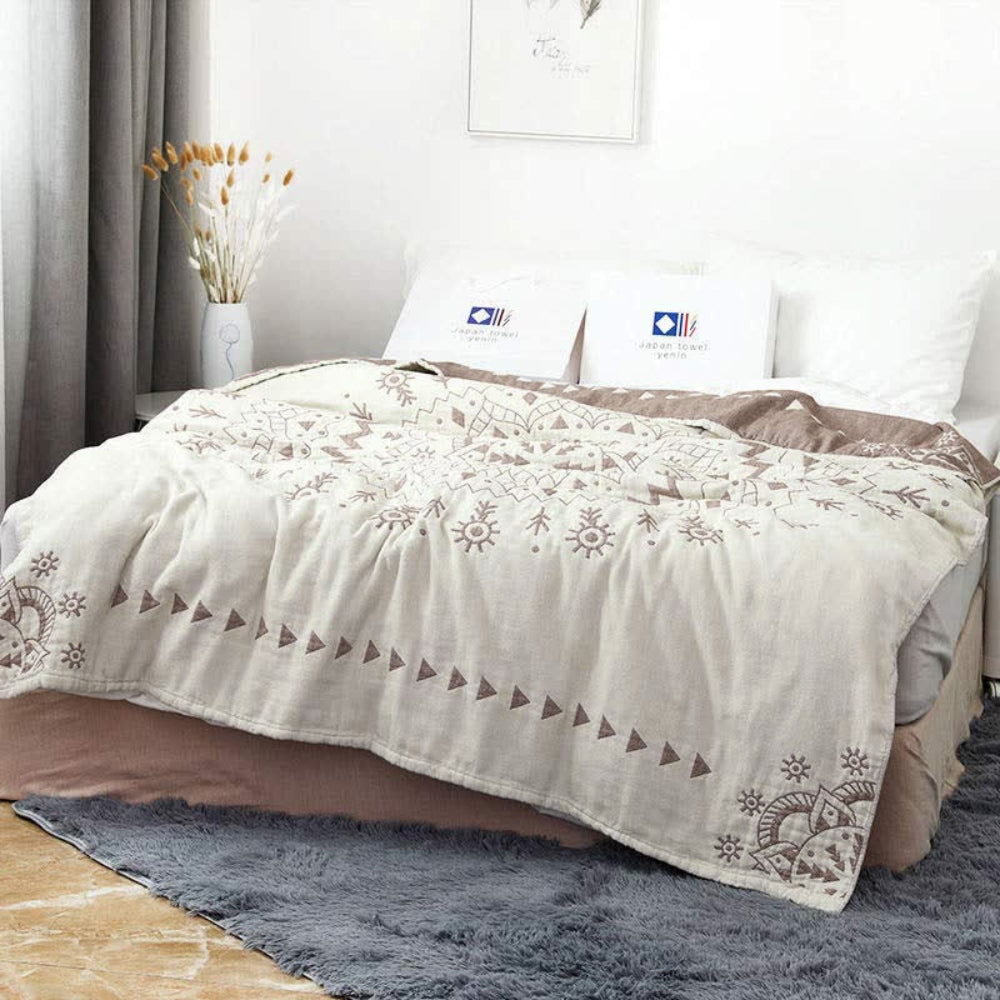 ZenFlair: Coperte in cotone con design a fiori Mandala, morbida al tatto e reversibile – per divano e lounge