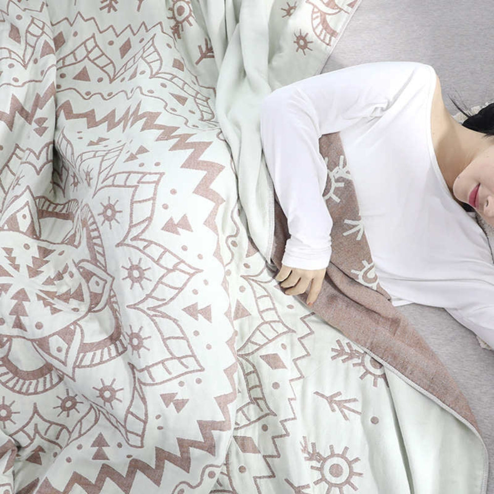 ZenFlair: Coperte in cotone con design a fiori Mandala, morbida al tatto e reversibile – per divano e lounge