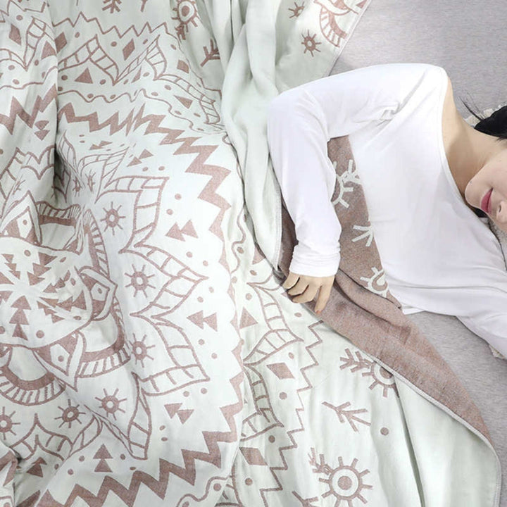 ZenFlair: Coperte in cotone con design a fiori Mandala, morbida al tatto e reversibile – per divano e lounge