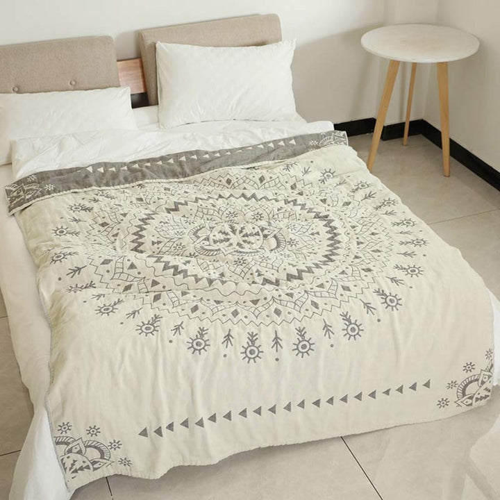 ZenFlair: Coperte in cotone con design a fiori Mandala, morbida al tatto e reversibile – per divano e lounge