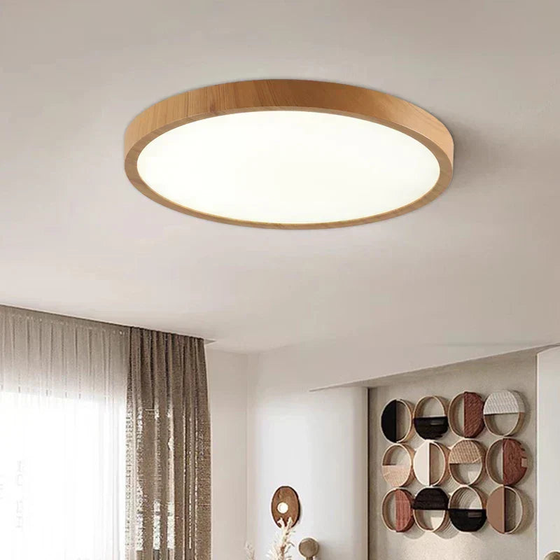 ZenHalo: Lampada da soffitto LED con telaio in legno – Lampada da soffitto piatta in design Japandi