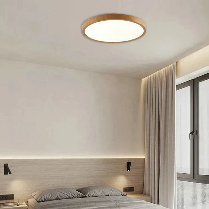 ZenHalo: Lampada da soffitto LED con telaio in legno – Lampada da soffitto piatta in design Japandi