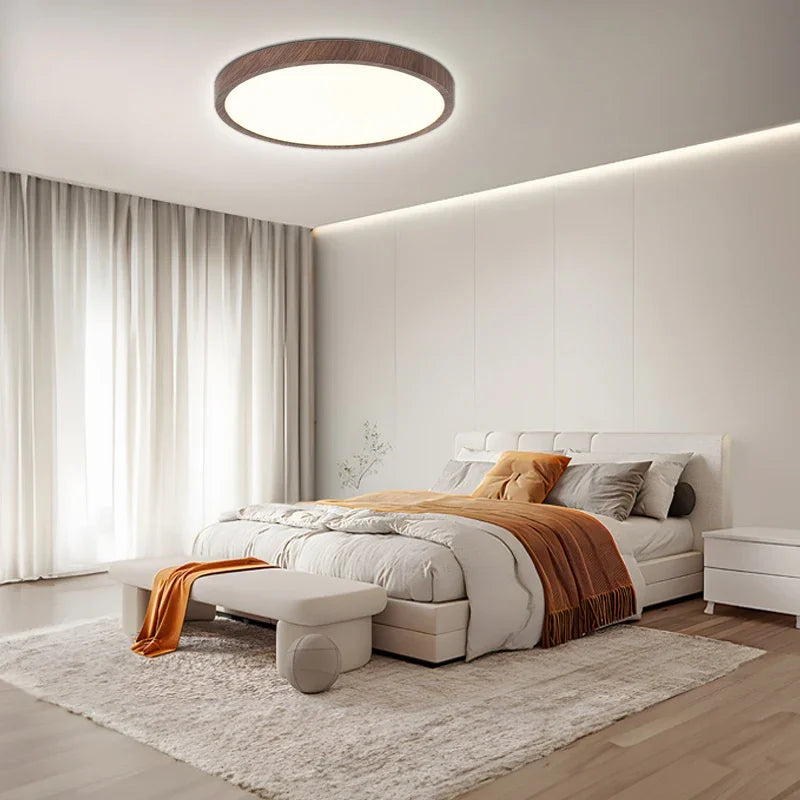 ZenHalo: Lampada da soffitto LED con telaio in legno – Lampada da soffitto piatta in design Japandi