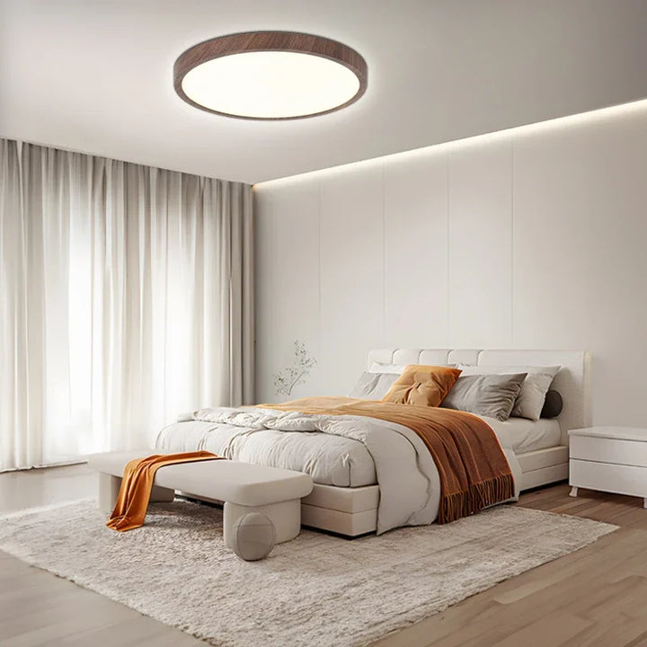 ZenHalo: Lampada da soffitto LED con telaio in legno – Lampada da soffitto piatta in design Japandi
