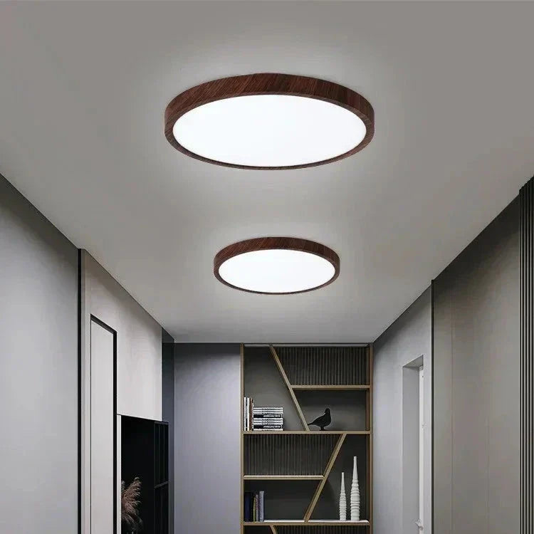 ZenHalo: Lampada da soffitto LED con telaio in legno – Lampada da soffitto piatta in design Japandi