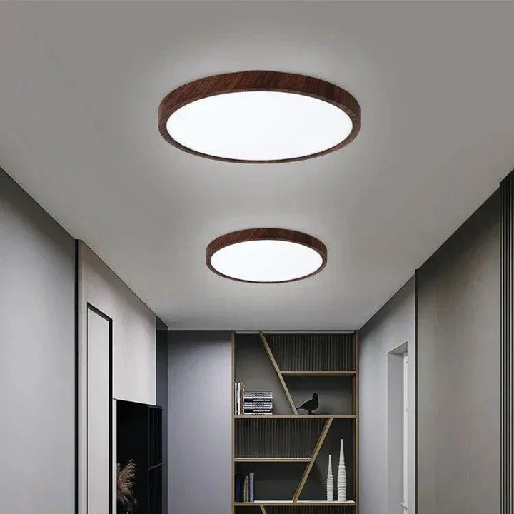 ZenHalo: Lampada da soffitto LED con telaio in legno – Lampada da soffitto piatta in design Japandi