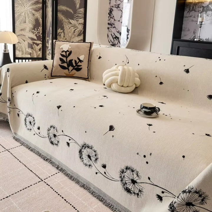 ZenLoom: Copridivano Japandi con Motivo di Dente di Leone – Elegante Copertura per Divano in Microfibra