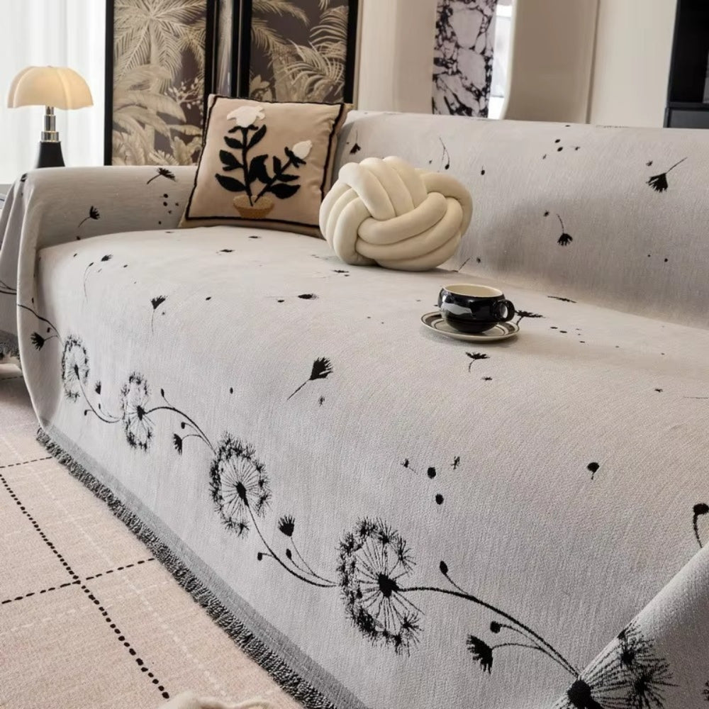 ZenLoom: Copridivano Japandi con Motivo di Dente di Leone – Elegante Copertura per Divano in Microfibra