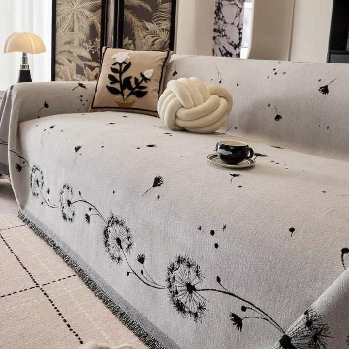 ZenLoom: Copridivano Japandi con Motivo di Dente di Leone – Elegante Copertura per Divano in Microfibra