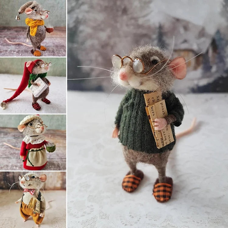 Topolino in feltro fatto a mano | Decorazione di Natale &amp; idea regalo | Feltro a ago in lana &amp; tessuto | Duraturo