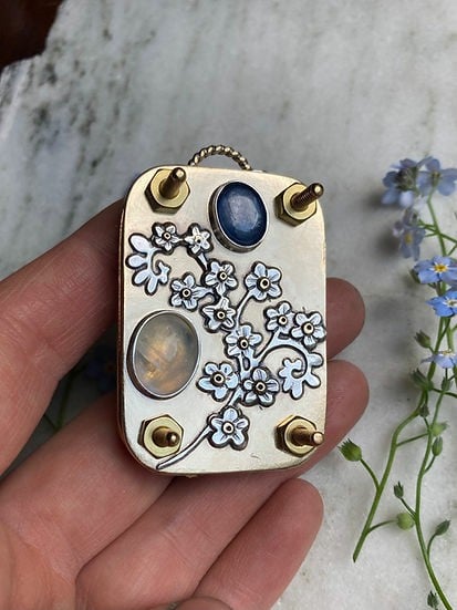 Micro-pressa per fiori | Fatto a mano in argento e ottone | Include 10 fogli di carta per erbario