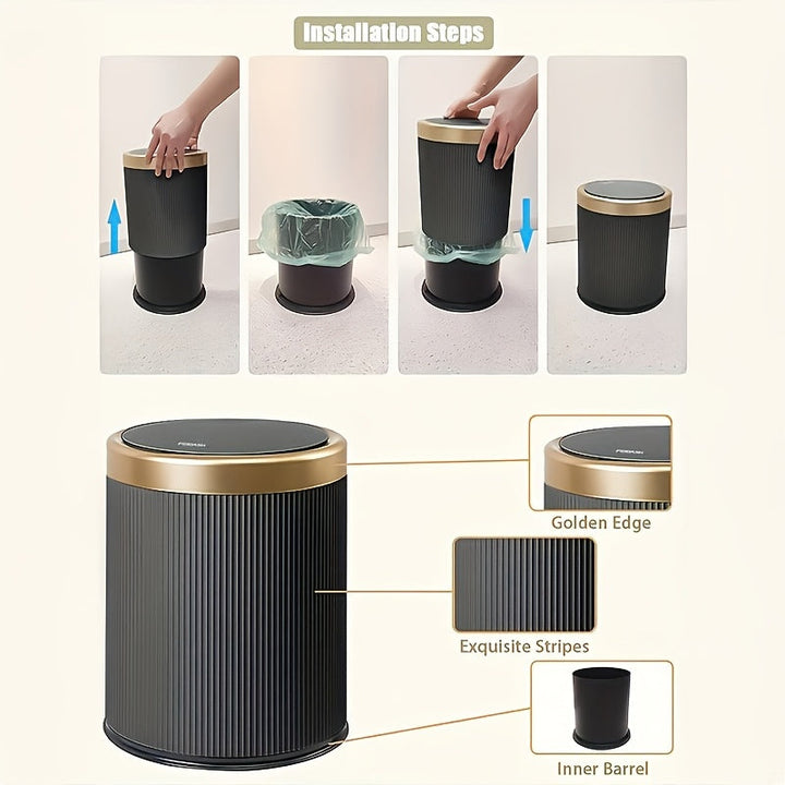 Cestino Ovali di Lusso | Contenitore per Rifiuti con Coperchio a Pressione e Doppio Secchio Interno