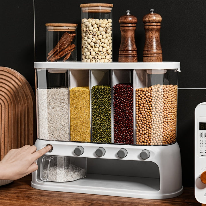 Contenitore per la Conservazione dei Cereali in Cucina a Multi-Scomparti | Organizzatore per Dispensa Ermetico con Coperchio a Ribalta
