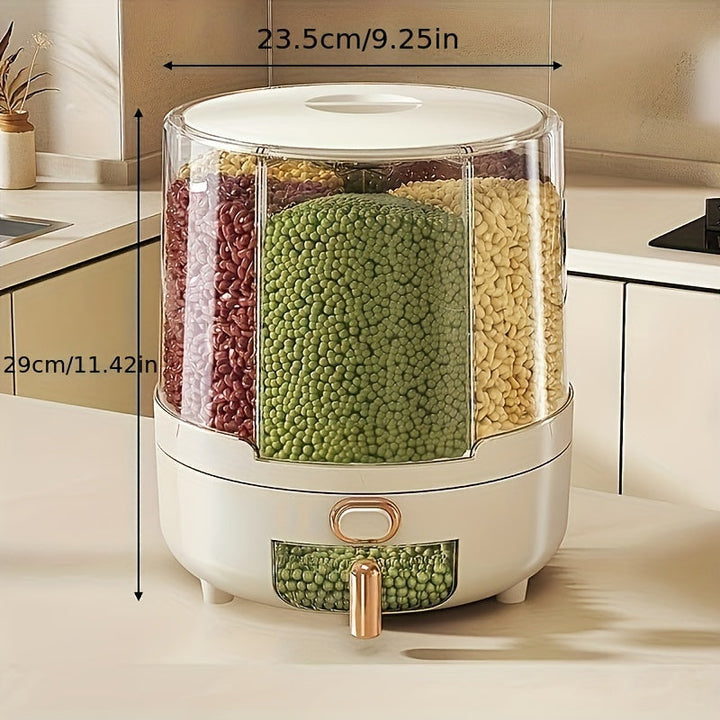 Contenitore per Alimenti Ermetico Rotante | Dispenser per Cereali e Grani a Grande Capacità con Design a 360°