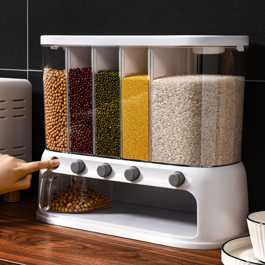 Contenitore per la Conservazione dei Cereali in Cucina a Multi-Scomparti | Organizzatore per Dispensa Ermetico con Coperchio a Ribalta