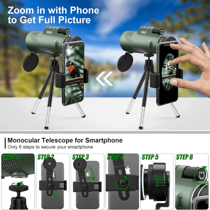 Monocolo Compatto Ultra-Zoom | Lente HD, Leggero e Perfetto per Escursionismo, Osservazione degli Uccelli e Eventi Sportivi