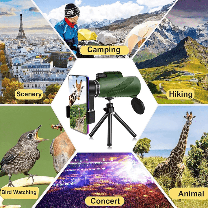 Monocolo Compatto Ultra-Zoom | Lente HD, Leggero e Perfetto per Escursionismo, Osservazione degli Uccelli e Eventi Sportivi