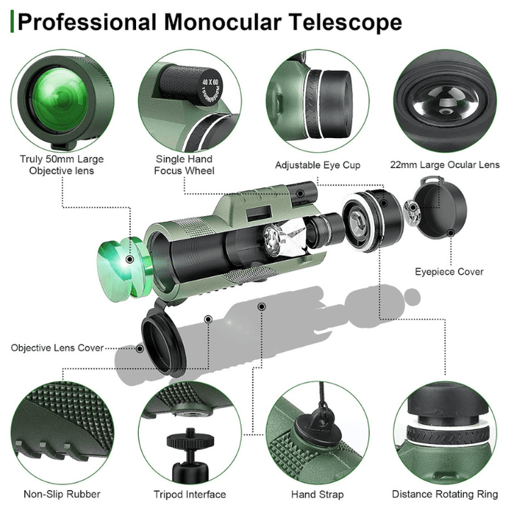 Monocolo Compatto Ultra-Zoom | Lente HD, Leggero e Perfetto per Escursionismo, Osservazione degli Uccelli e Eventi Sportivi
