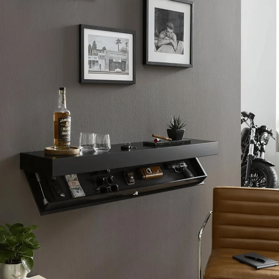 GeheimBrett™ Mensola Murale | Legno Massiccio &amp; Design Sospeso | Comparto Segreto Nascosto | Eleganza Minimalista