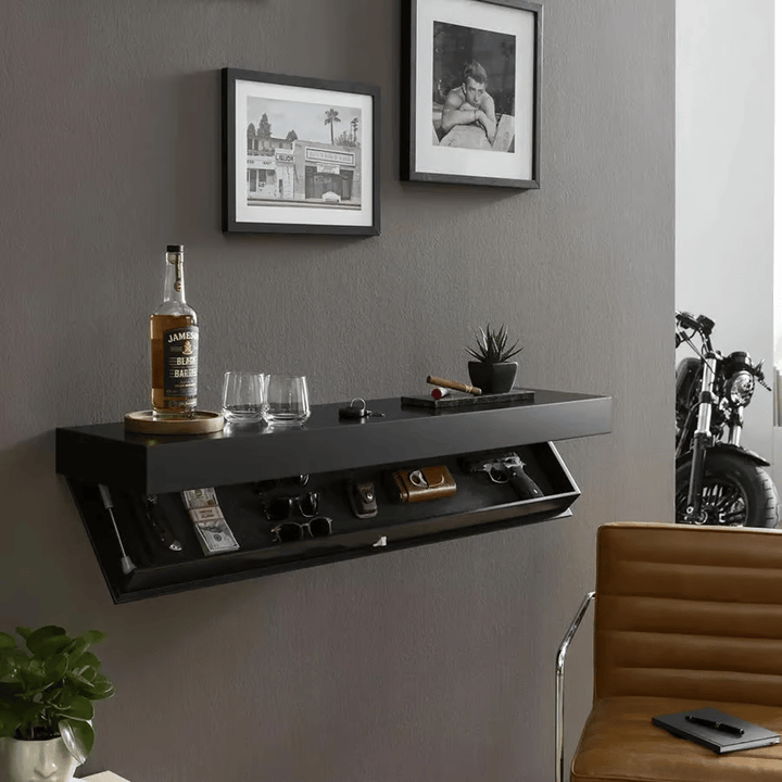 GeheimBrett™ Mensola Murale | Legno Massiccio &amp; Design Sospeso | Comparto Segreto Nascosto | Eleganza Minimalista