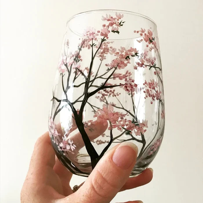 SeasonsGlass™ Bicchieri da Vino Dipinti a Mano | 4 Stagioni | Motivi Artistici di Alberi | Lavabili in Lavastoviglie