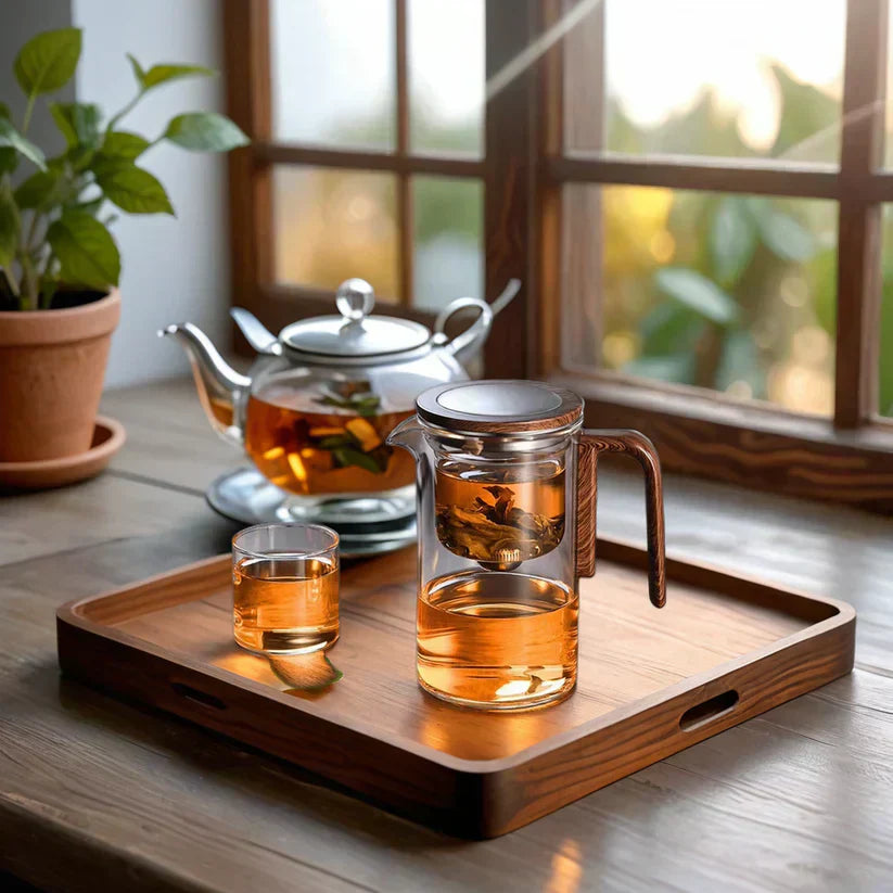 Teiera con filtro | Vetro borosilicato &amp; manico in legno | Resistente al calore