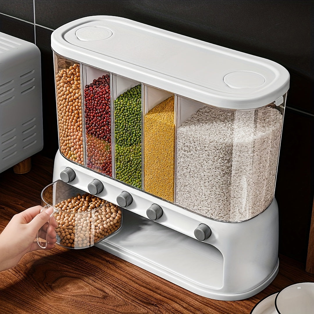 Contenitore per la Conservazione dei Cereali in Cucina a Multi-Scomparti | Organizzatore per Dispensa Ermetico con Coperchio a Ribalta