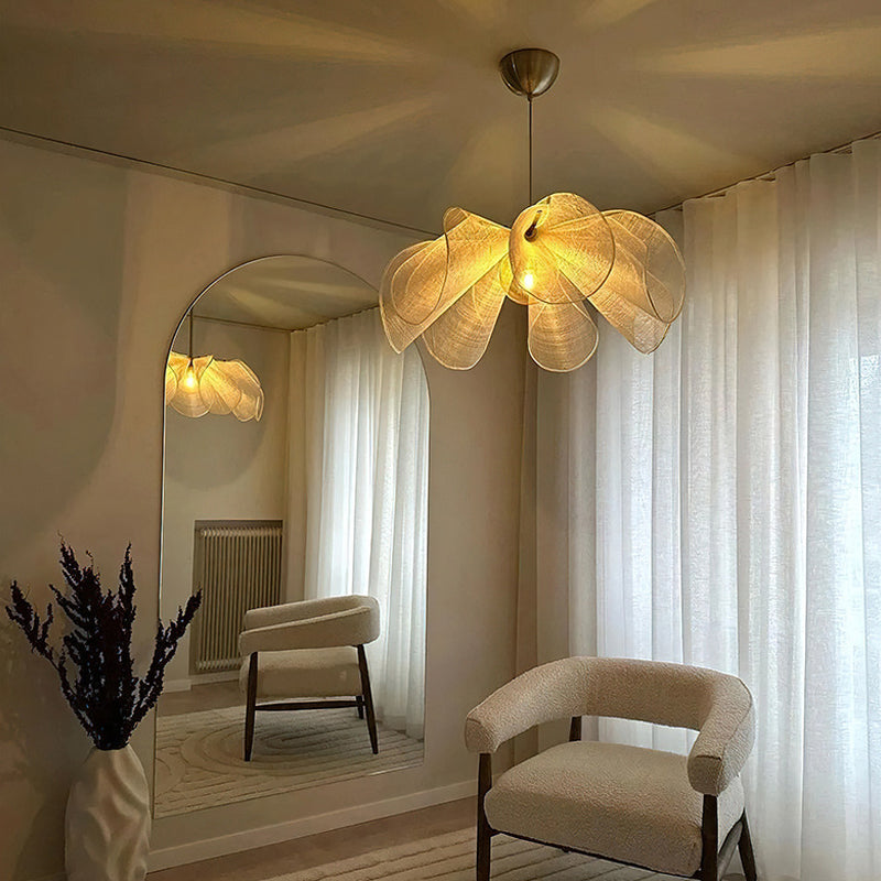 ZenBlossom: Lampada a sospensione in tessuto in stile Japandi floreale con attacco E27 – per sala da pranzo e area bar
