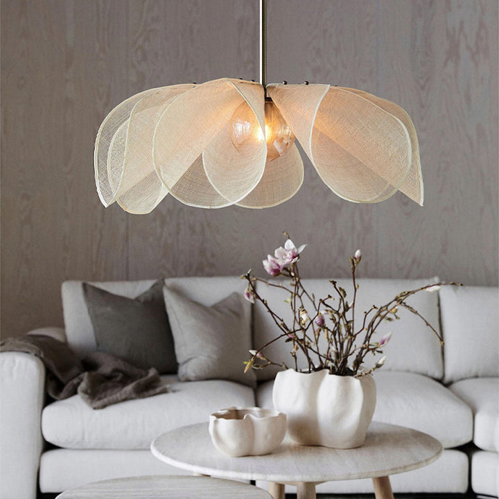 ZenBlossom: Lampada a sospensione in tessuto in stile Japandi floreale con attacco E27 – per sala da pranzo e area bar