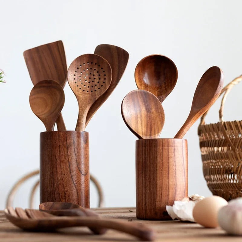 ChefEase™ - Set di utensili da cucina essenziali in legno da 9 pezzi