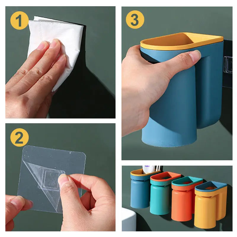 Supporto per spazzolino da denti adesivo | Plastica ABS | Con sistema di goccia | Senza foratura