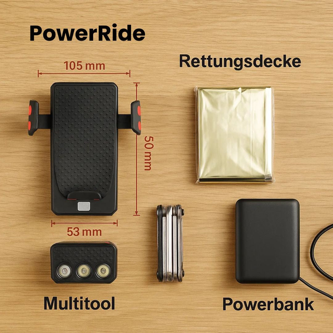 Luce per bicicletta con supporto per telefono e powerbank | Illuminazione per bicicletta anteriore | PowerRide