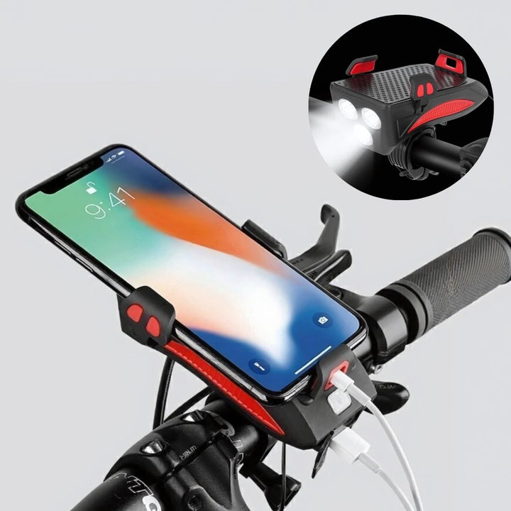 Luce per bicicletta con supporto per telefono e powerbank | Illuminazione per bicicletta anteriore | PowerRide