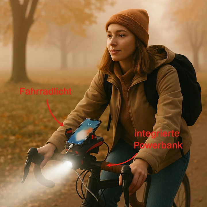 Luce per bicicletta con supporto per telefono e powerbank | Illuminazione per bicicletta anteriore | PowerRide